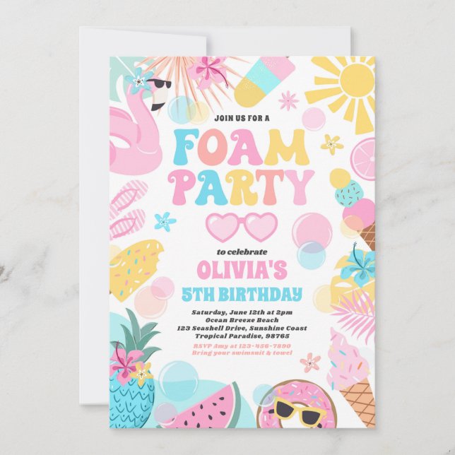 Invitación Fiesta de cumpleaños de la espuma tropical de la p (Anverso)