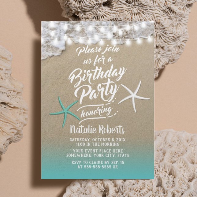 Invitación Fiesta de cumpleaños de la estrella de la playa de (Subido por el creador)
