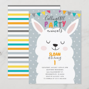 Invitación Fiesta de cumpleaños de la fiesta azul dulce Lama