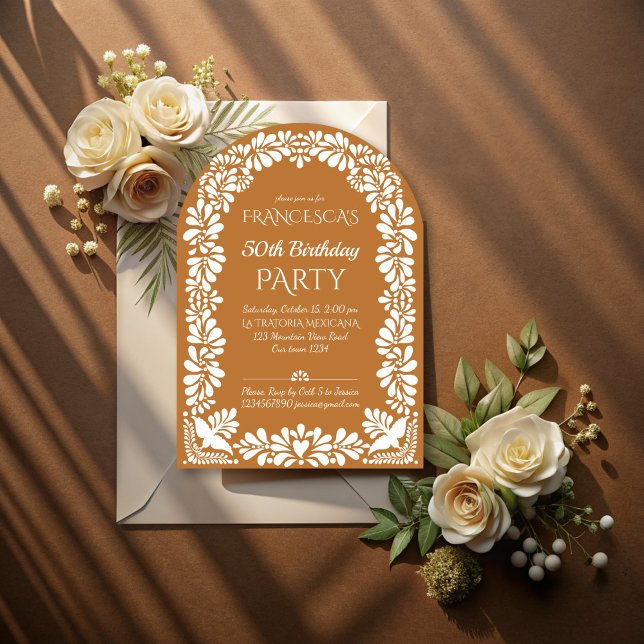Invitación fiesta de cumpleaños de la fiesta mexicana terraco (Mexican fiesta birthday party terracotta talavera invitation cards template instant download)