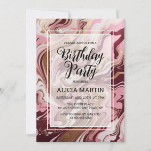 Invitación Fiesta de cumpleaños de la flauta de mármol rosa d