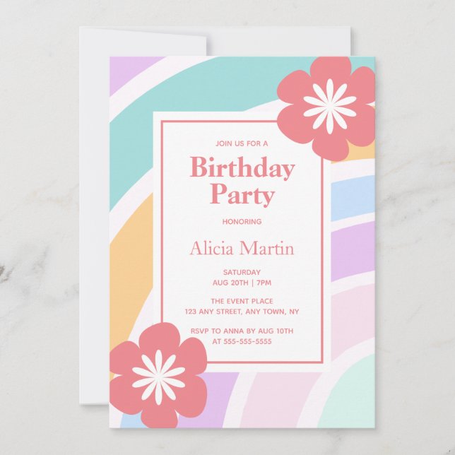 Invitación Fiesta de cumpleaños de la flor arcoiris del Paste (Anverso)