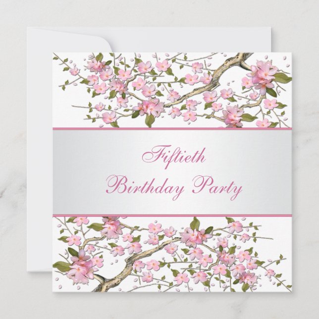 Invitación Fiesta de cumpleaños de la flor de cerezo de mujer (Anverso)