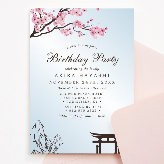 Invitación Fiesta de cumpleaños de la flor de cerezo japonesa (Subido por el creador)