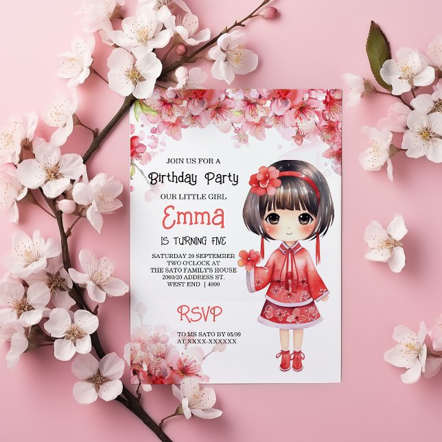 Invitación Fiesta de cumpleaños de la flor de cerezo japonesa (This beautifully designed template captures the elegance and charm of cherry blossoms.)