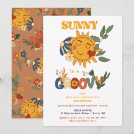 Invitación Fiesta de cumpleaños de la flor de sol Retro Groov