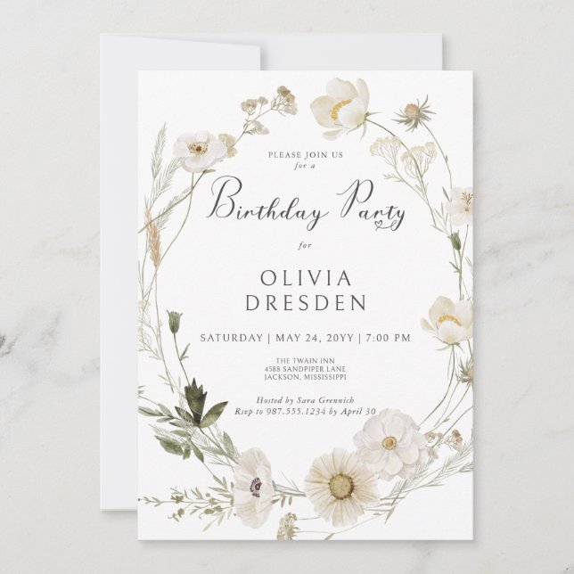 Invitación Fiesta de cumpleaños de la flor silvestre de marfi (Anverso)