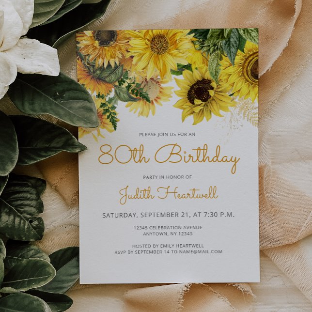 Invitación Fiesta de Cumpleaños de la Floral de Sunflower 80 (Subido por el creador)