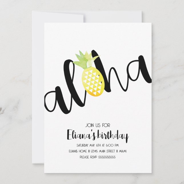 Invitación Fiesta de cumpleaños de la foto de Aloha Hawaii Lu (Anverso)