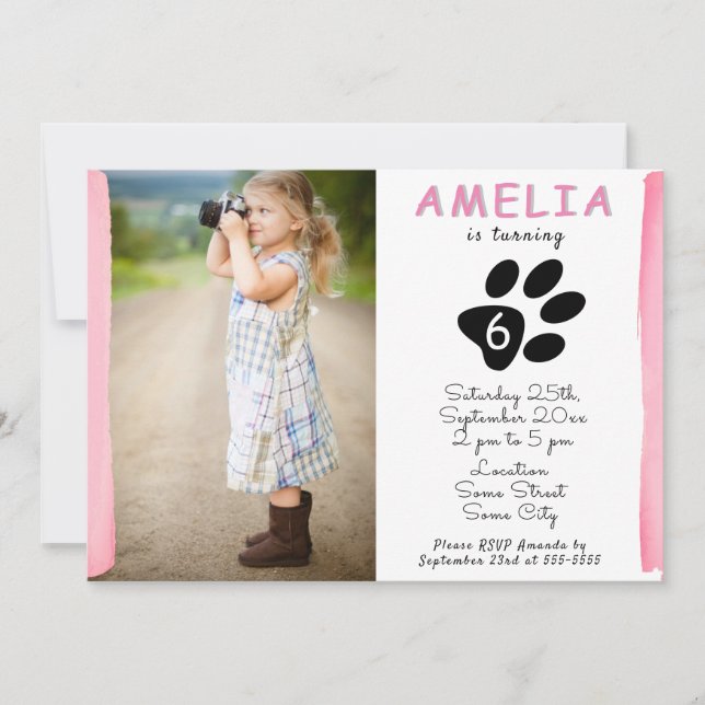 Invitación Fiesta de cumpleaños de la foto de Cute Pink Water (Anverso)