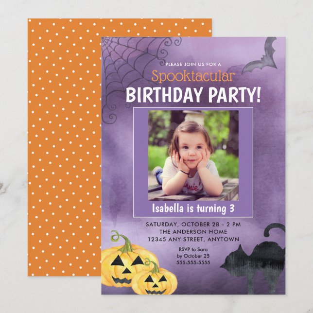 Invitación Fiesta de cumpleaños de la foto de Halloween Spook (Anverso / Reverso)
