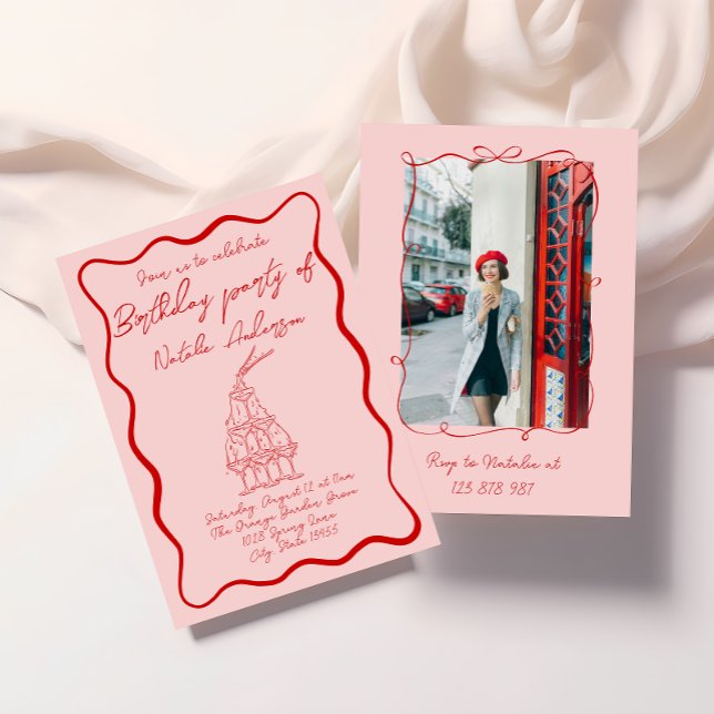 Invitación Fiesta de cumpleaños de la foto de Hand Drawn Red  (Subido por el creador)