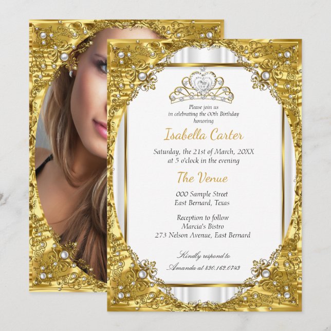 Invitación Fiesta de cumpleaños de la foto de la Perla Blanca (Anverso / Reverso)