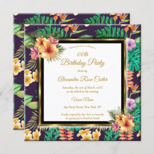 Invitación Fiesta de cumpleaños de la foto de oro de las flor