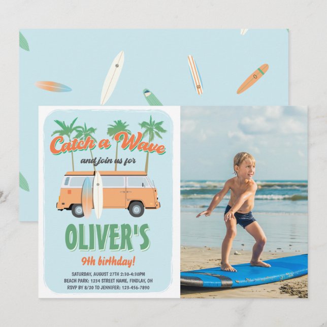 Invitación Fiesta de cumpleaños de la foto de una oleada de s (Anverso / Reverso)