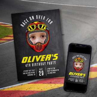 Invitación Fiesta de cumpleaños de la foto del casco de Carre