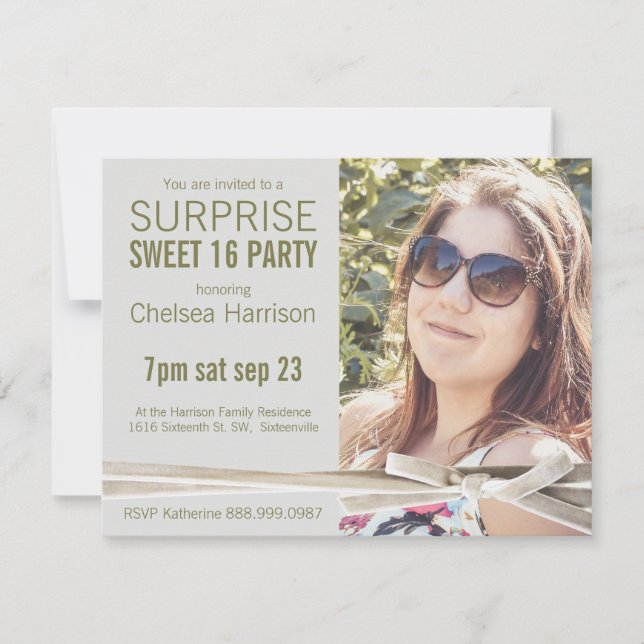 Invitación Fiesta de cumpleaños de la foto del dulce 16 de la (Anverso)