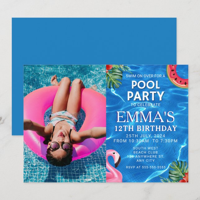 Invitación Fiesta de cumpleaños de la foto del grupo (Anverso / Reverso)