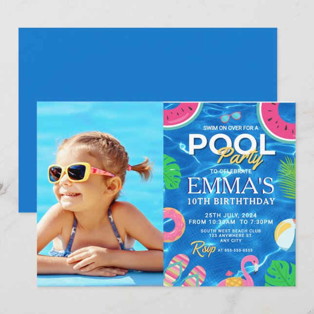 Invitación Fiesta de cumpleaños de la foto del grupo (Anverso / Reverso)