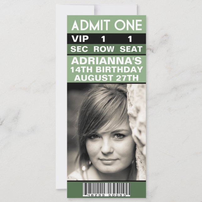 Invitación Fiesta de cumpleaños de la foto VIP Pistachio Gree (Anverso)