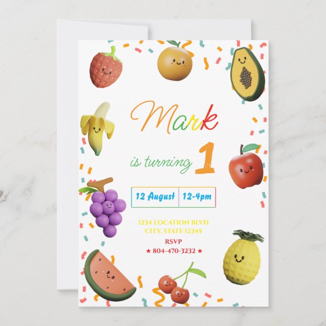 Invitación Fiesta de cumpleaños de la fruta de baile cute (Anverso)