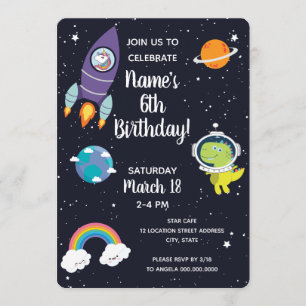 Invitación Fiesta de cumpleaños de la galaxia de dinosaurios 