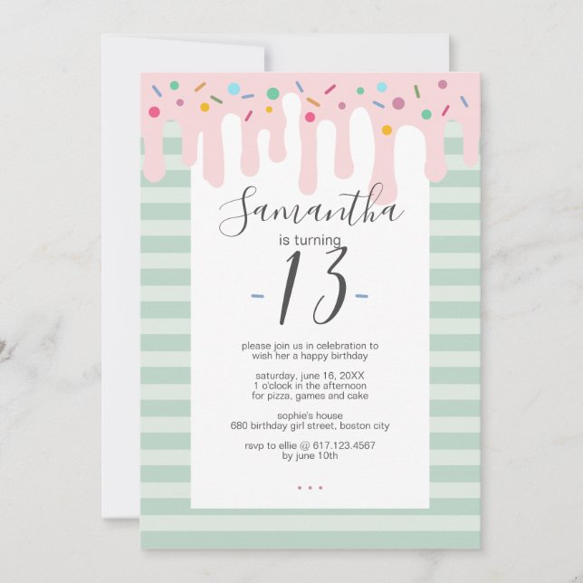 Invitación Fiesta de cumpleaños de la gasa rosada baja (Anverso)