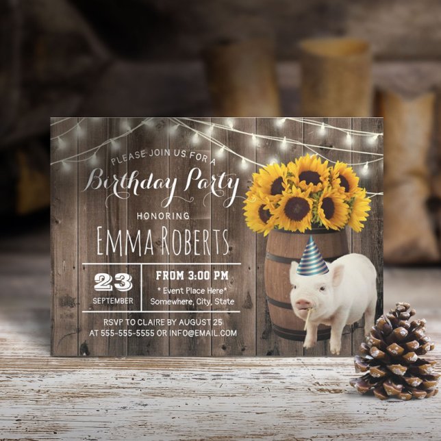 Invitación Fiesta de cumpleaños de la granja de cerdos Rustic (Subido por el creador)