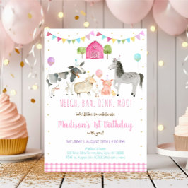 Invitación Fiesta de cumpleaños de la granja rosada
