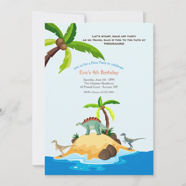 Invitación Fiesta de cumpleaños de la Isla de los Dinosaurios (Anverso)