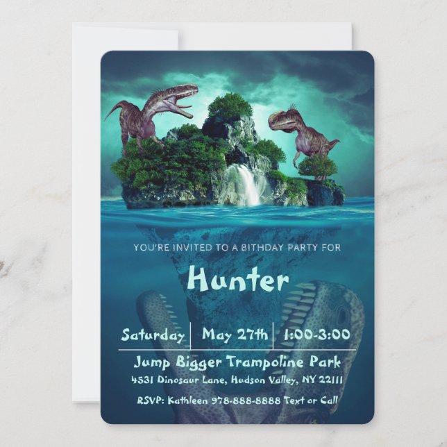 Invitación Fiesta de cumpleaños de la Isla de los Dinosaurios (Anverso)