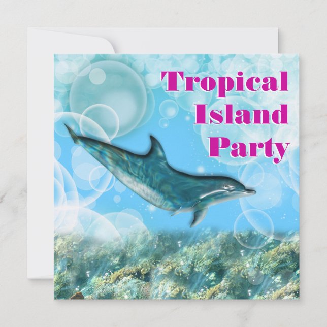 Invitación Fiesta de cumpleaños de la isla tropical de playa (Anverso)