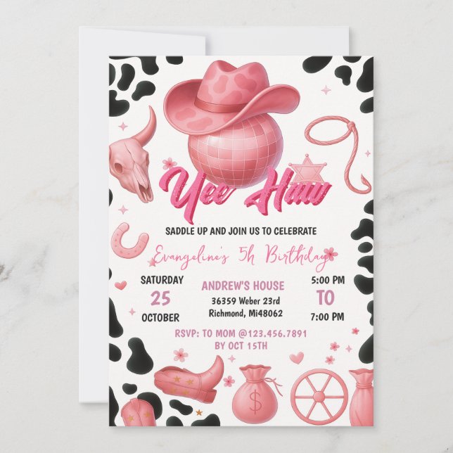 Invitación Fiesta de Cumpleaños de la Joven de Rodeo Rosa Per (Anverso)