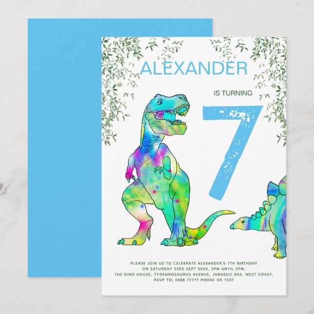Invitación Fiesta de cumpleaños de la jungla de los dinosauri (Anverso / Reverso)