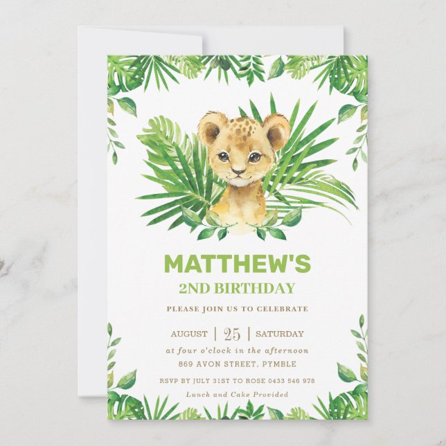 Invitación Fiesta de cumpleaños de la jungla de los liones (Anverso)