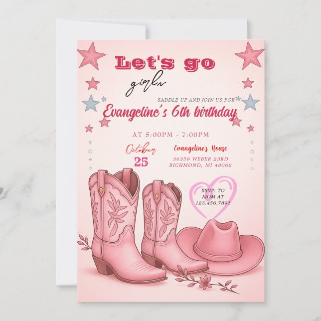 Invitación Fiesta de cumpleaños de la lechera rosa de rodeo d (Anverso)