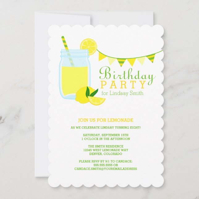 Invitación Fiesta de cumpleaños de la limonada (Anverso)