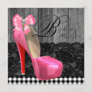 Invitación Fiesta de cumpleaños de la madera de púrpura rosad