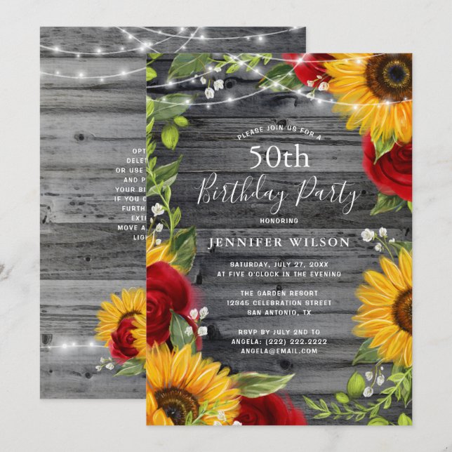 Invitación Fiesta de cumpleaños de la madera del Rosa de Borg (Anverso / Reverso)