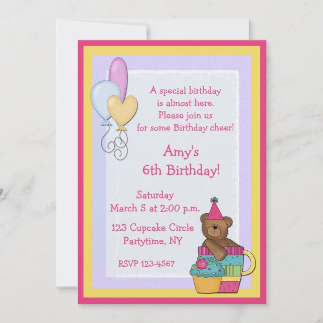Invitación Fiesta de cumpleaños de la magdalena del oso (Anverso)