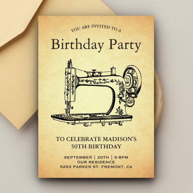Invitación Fiesta de cumpleaños de la máquina de coser de cos (Subido por el creador)