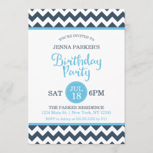 Invitación Fiesta de cumpleaños de la Marina Moderna Sky Blue