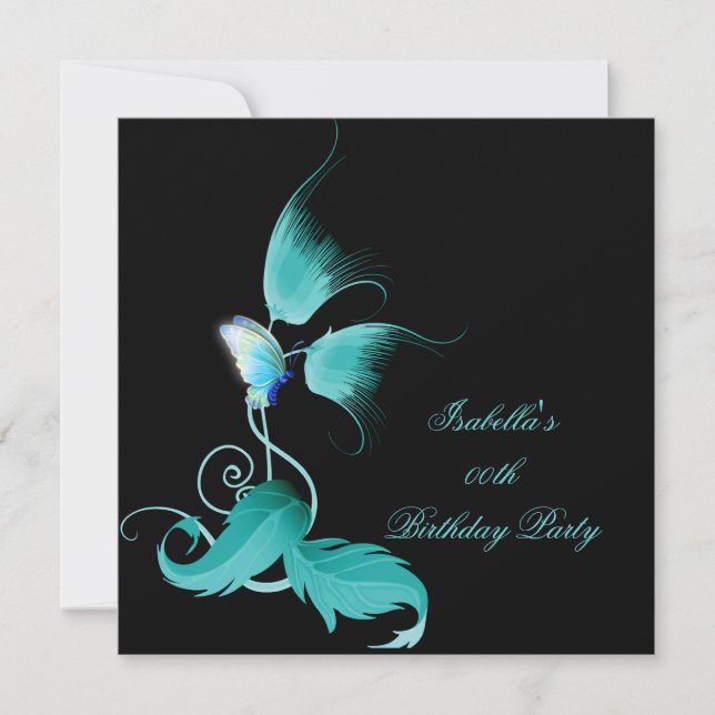 Invitación Fiesta de cumpleaños de la mariposa floral azul ve (Anverso)