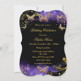 Invitación Fiesta de cumpleaños de la mariposa negra Purple G
