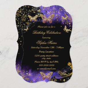 Invitación Fiesta de cumpleaños de la mariposa negra Purple G