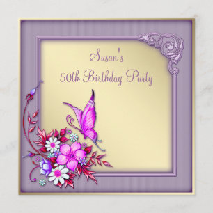 Invitación Fiesta de cumpleaños de la mariposa púrpura del