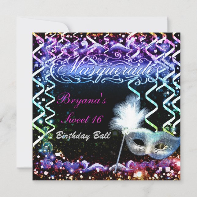 Invitación Fiesta de cumpleaños de la máscara de la mascarada (Anverso)