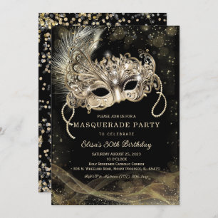 Invitación Fiesta de cumpleaños de la Mascarada de Oro Negro