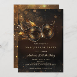Invitación Fiesta de cumpleaños de la Mascarada de Oro Negro