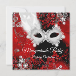Invitación Fiesta de cumpleaños de la mascarada de plumas bla